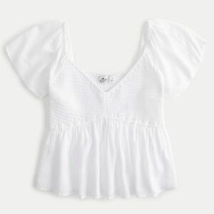 Hollister White Smocked Short-Sleeve Bust Babydoll Top NWT